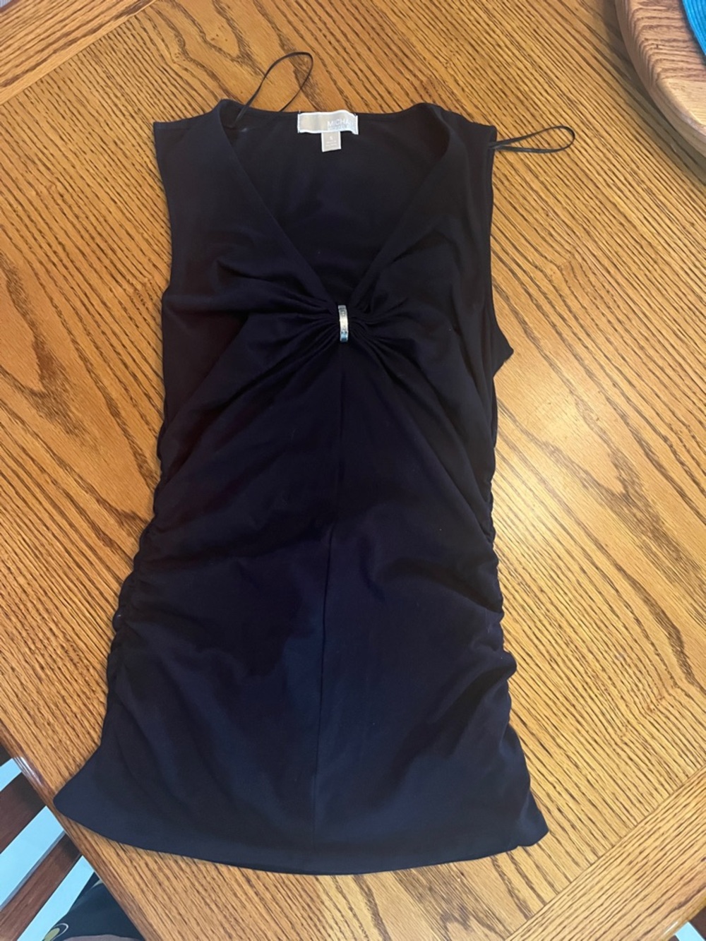 Michael Kors Black Sleeveless V-Neck Tank with Front Twist Ring